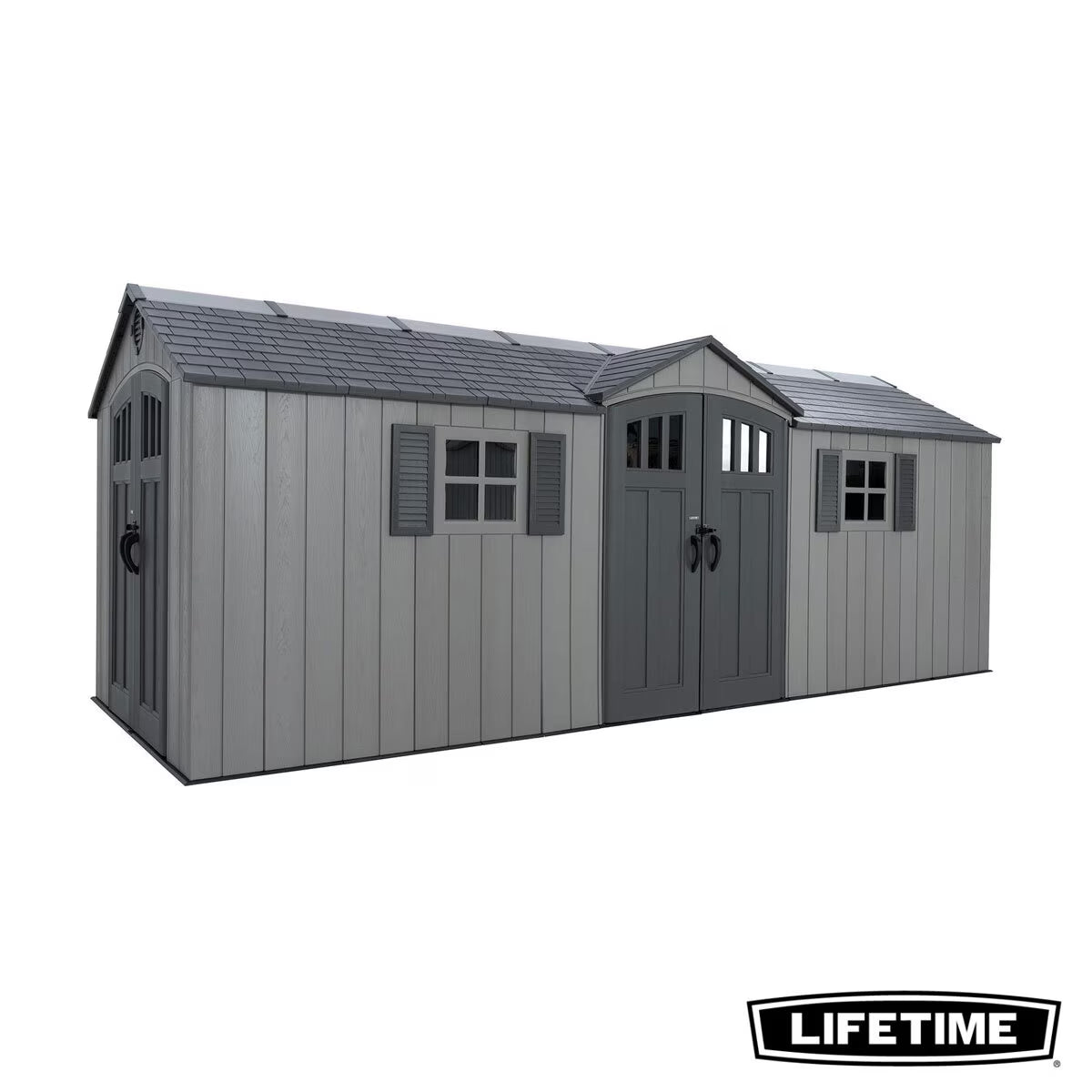 Lifetime 20Ft X 8Ft (6 X 2.4M) Rough Cut Dual Entry Outdoor Storage Shed - Model 60456