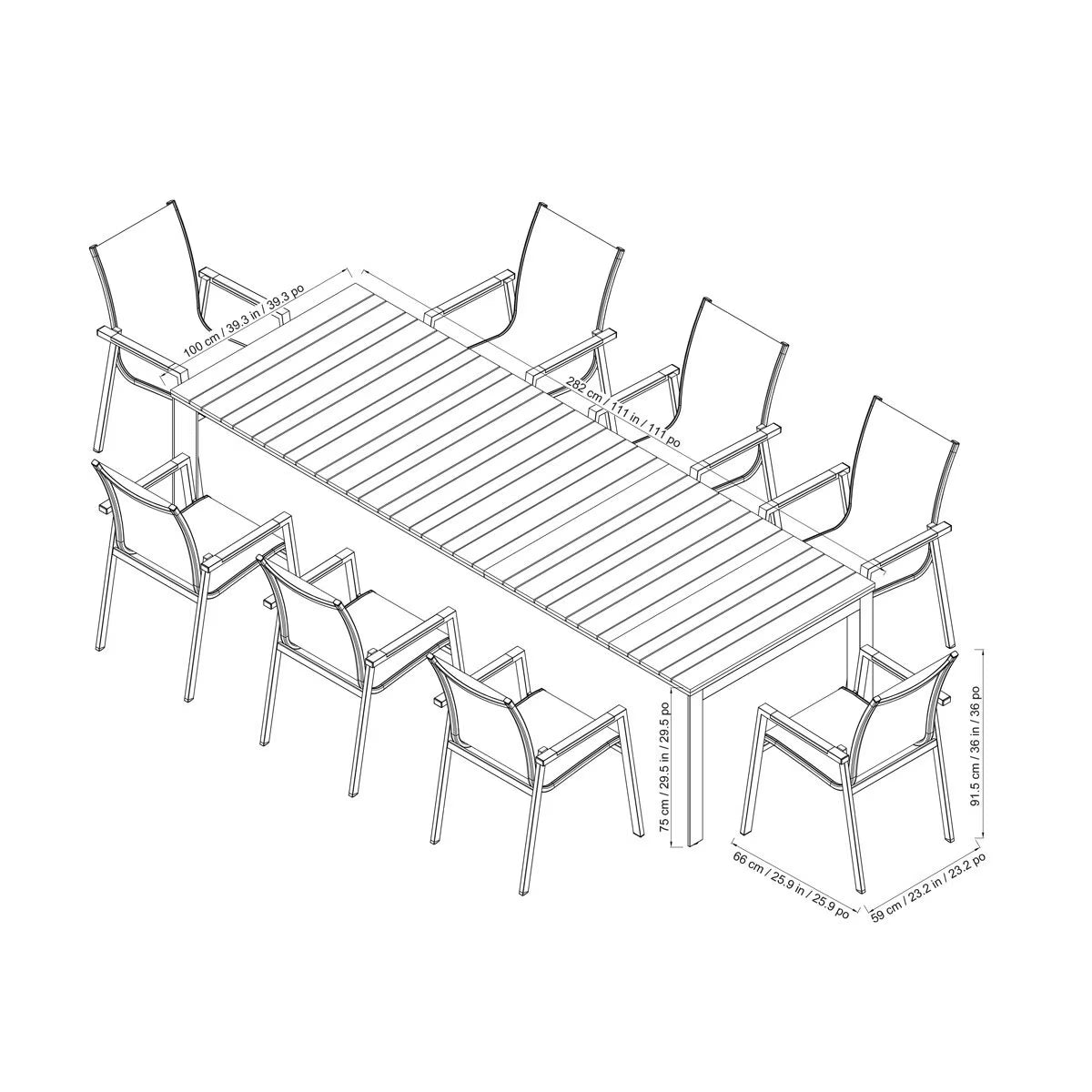 Sunvilla Dark Forest 9 Piece Extending Sling Dining Patio Set + Cover