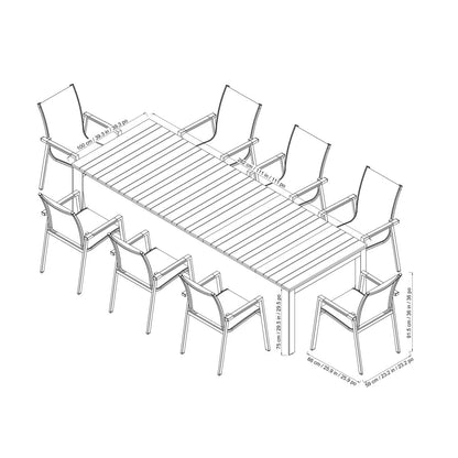 Sunvilla Dark Forest 9 Piece Extending Sling Dining Patio Set + Cover