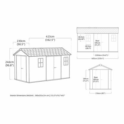Keter Newton plus 13 X 7Ft 5" (3.9 X 2.2M) Dual Entry Storage Shed