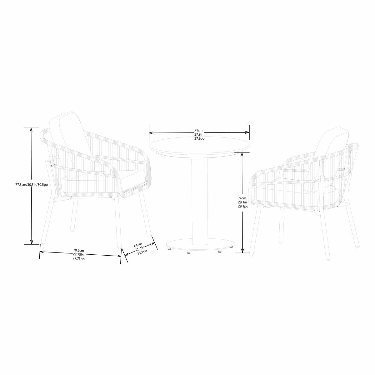 Sunvilla Charme 3 Piece Wicker Bistro Set