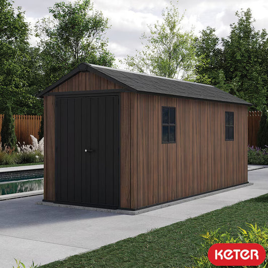 Keter Rosewood 7Ft 6" X 15Ft 6" (2.3 X 4.7M) Storage Shed with Front Entry