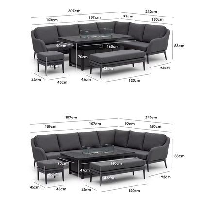 Harbour Lifestyle Luna Corner Patio Set with Rising Firepit Table (Right or Left Hand) + Cover