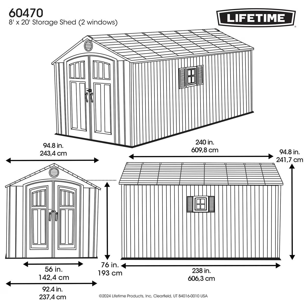 Lifetime 8Ft X 20Ft (2.4 X 6.1M) Storage Shed - Model 60470