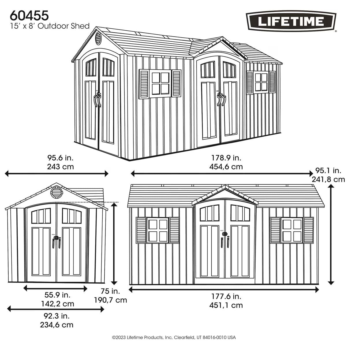 Lifetime 15Ft X 8Ft (4.6 X 2.4M) Dual Entry Storage Shed - Model 60455