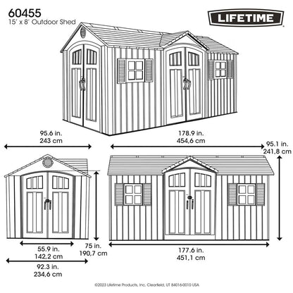 Lifetime 15Ft X 8Ft (4.6 X 2.4M) Dual Entry Storage Shed - Model 60455