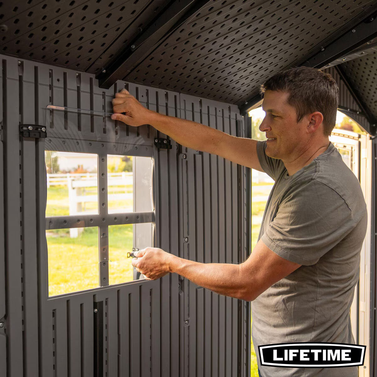 Lifetime 20Ft X 8Ft (6 X 2.4M) Rough Cut Dual Entry Outdoor Storage Shed - Model 60456
