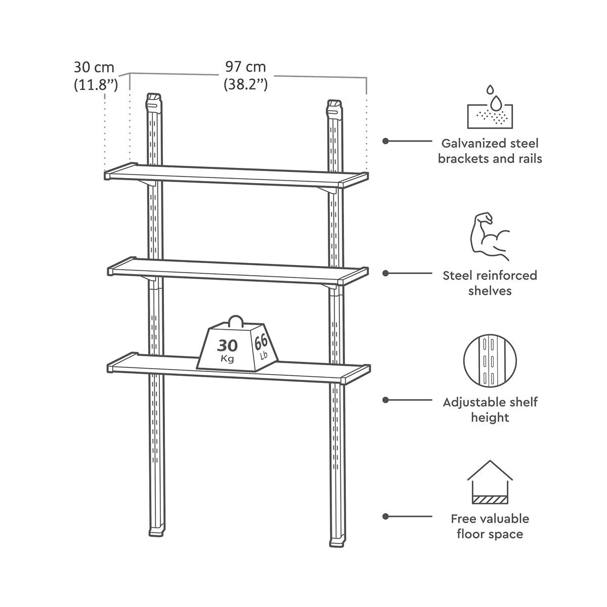 97Cm / 38.1" Shelving Kit in Black