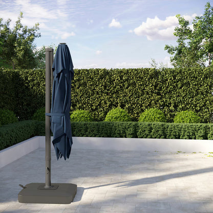 Seasons Sentry 10Ft (3M) Square 2-Tier LED Solar Cantilever Umbrella with Rolling Base in Blue