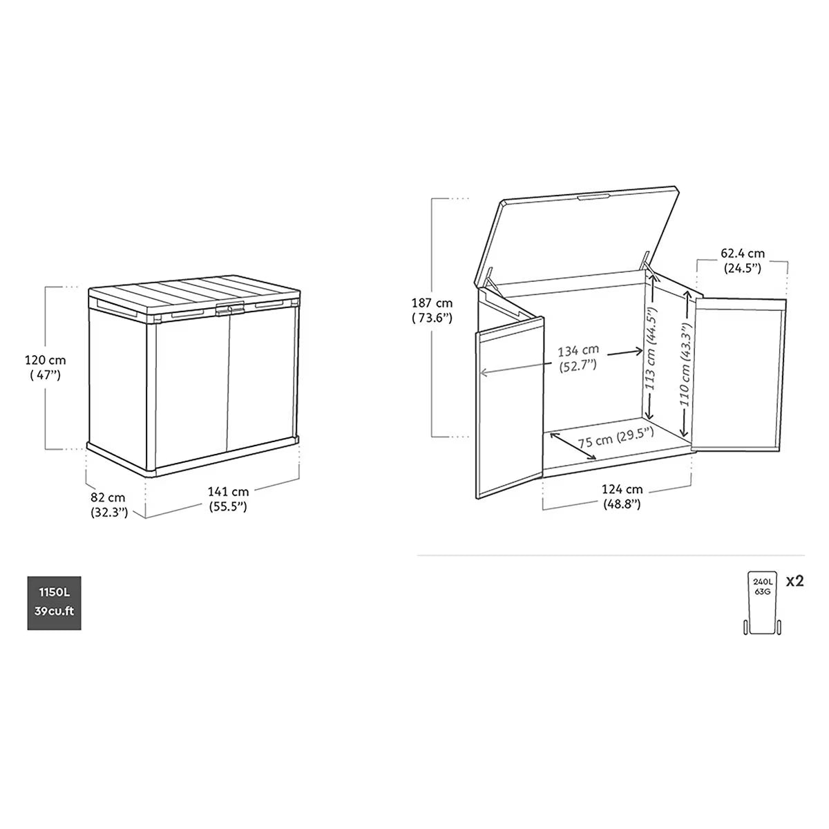 Ashwood Signature 4Ft 7" X 2Ft 8" (1.4 X 0.82M) 1,150 Litre Horizontal Storage Shed
