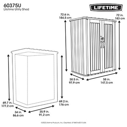 Lifetime 4Ft 8" X 3Ft 2" (1.47 X 0.97M) Rough Cut Vertical 2,060 Litre Storage Shed with Shelves - Model 60375U