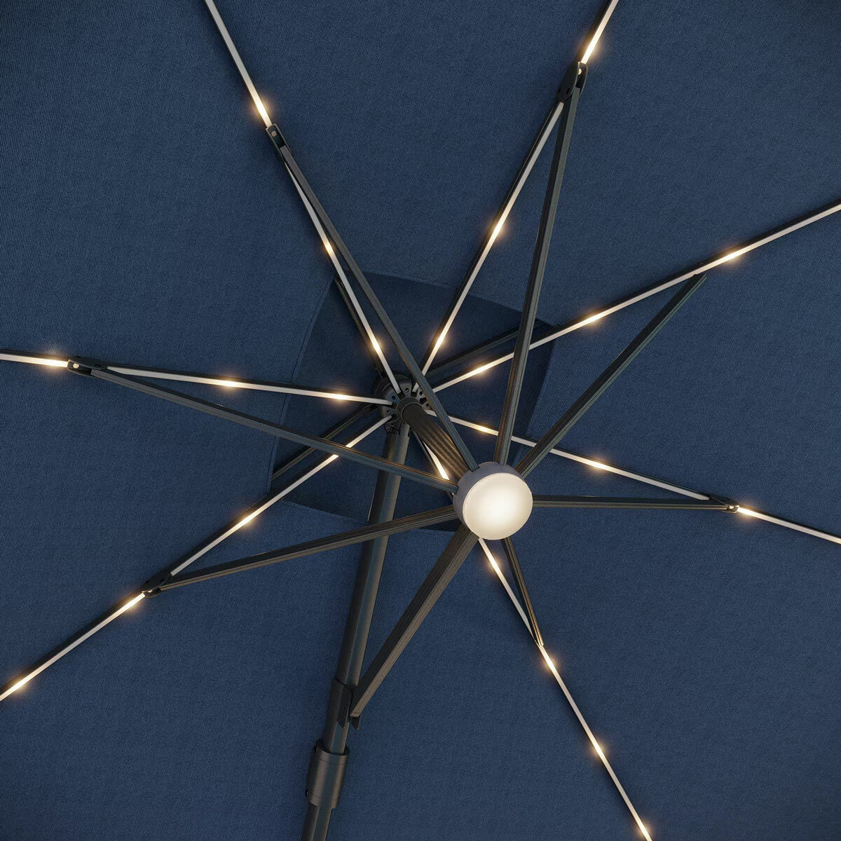 Seasons Sentry 10Ft (3M) Square 2-Tier LED Solar Cantilever Umbrella with Rolling Base in Blue