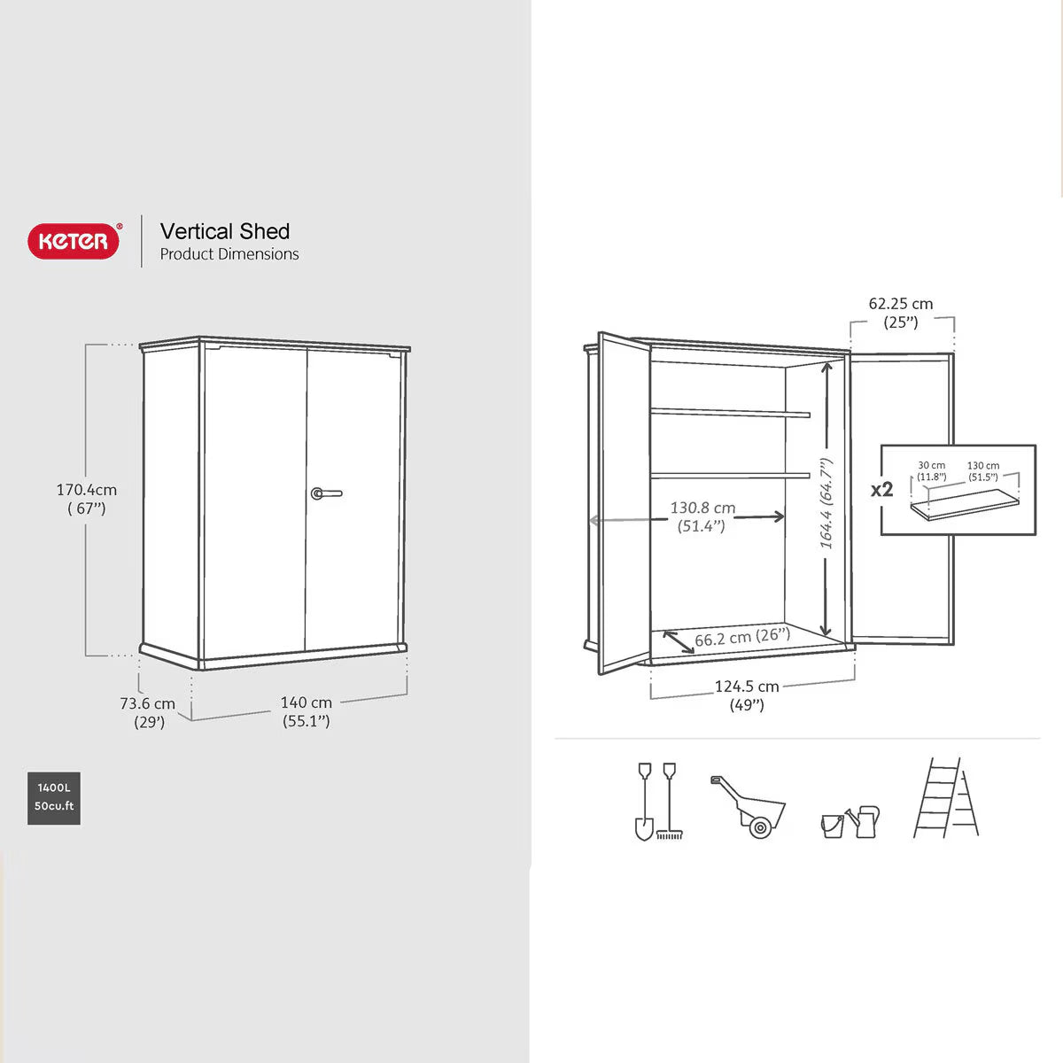 Storm Grey Signature Alto 4Ft 6" X 2Ft 4" (1.4 X 0.7M) 1,415 Litre Vertical Storage Shed with Shelves