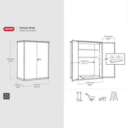Storm Grey Signature Alto 4Ft 6" X 2Ft 4" (1.4 X 0.7M) 1,415 Litre Vertical Storage Shed with Shelves