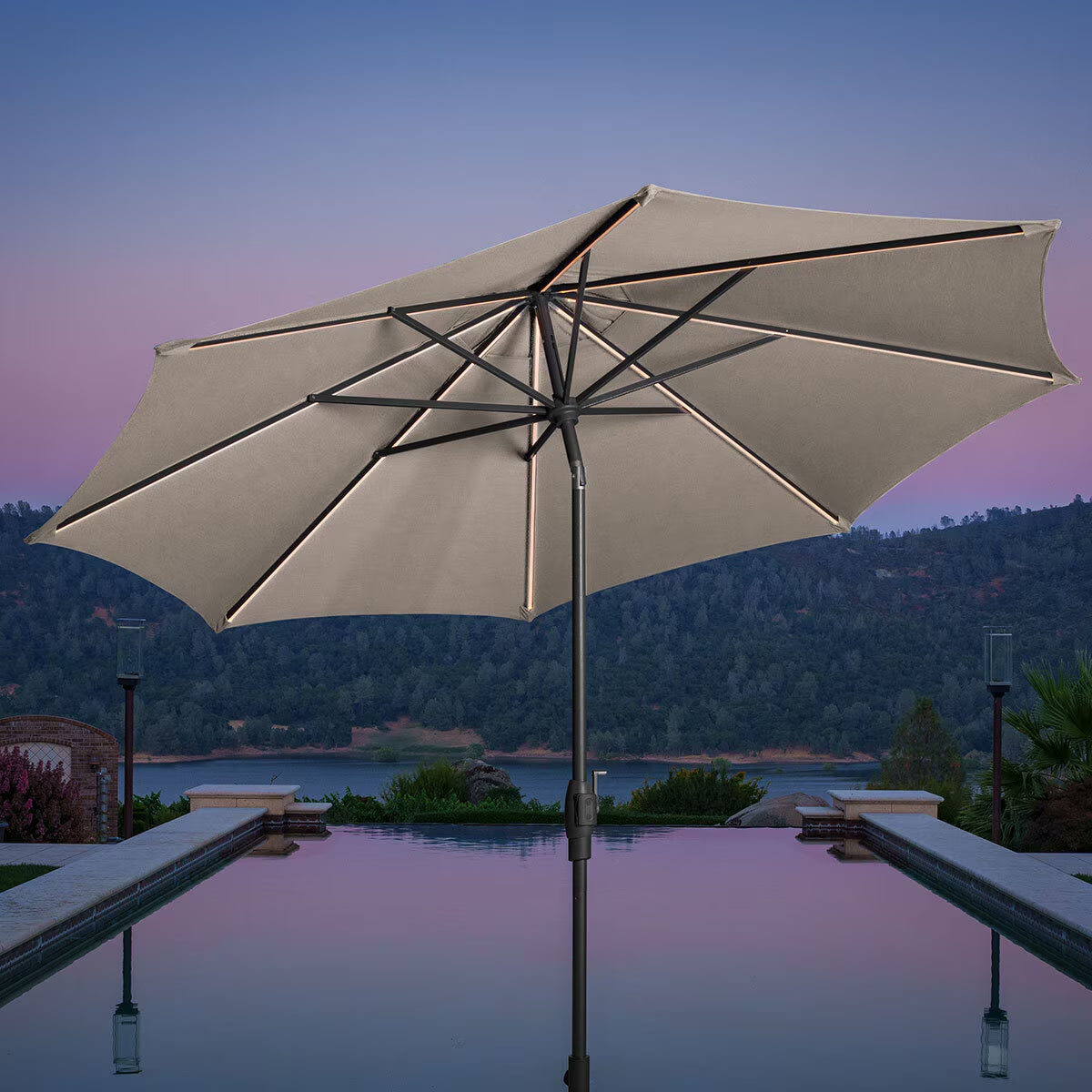 Sunvilla 10Ft (3M) Solar LED round Market Umbrella in Beige