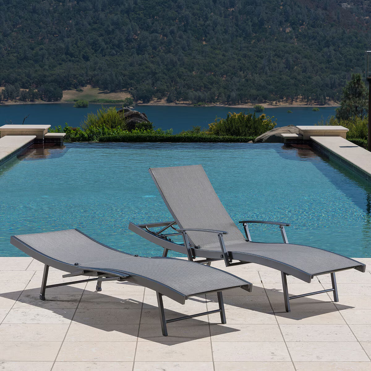 Sunvilla Sling Wave Sun Lounger with Folding Arms - Set of 2