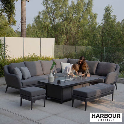 Harbour Lifestyle Luna Corner Patio Set with Rising Firepit Table (Right or Left Hand) + Cover