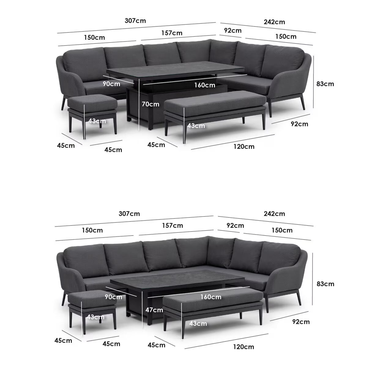 Harbour Lifestyle Luna Corner Patio Set with Rising Table (Right or Left Hand) + Cover