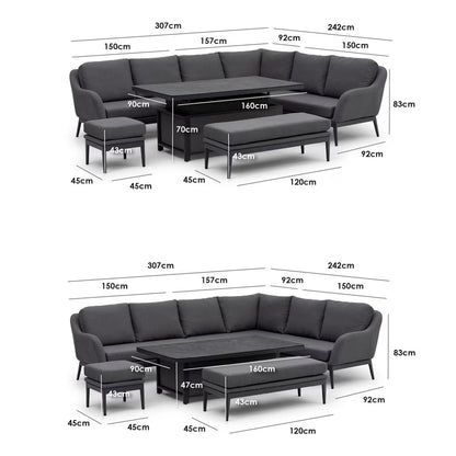 Harbour Lifestyle Luna Corner Patio Set with Rising Table (Right or Left Hand) + Cover