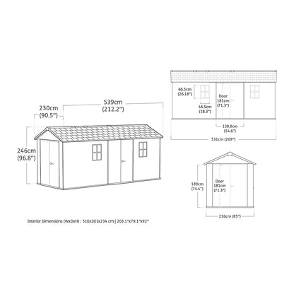 Keter Newton plus 17Ft X 7Ft 5" (5.1 X 2.2M) Dual Entry Shed Storage Shed