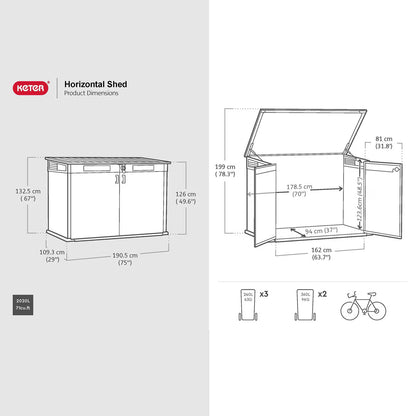 Rosewood Horizon 6Ft 3" X 3Ft 7" (1.9 X 1.1M) Horizontal 2,020 Litre Storage Shed