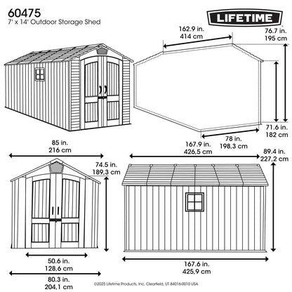 Lifetime 7Ft 1" X 14Ft (2.16 X 4.27M) Storage Shed - Model 60475