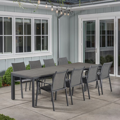 Sunvilla Dark Forest 9 Piece Extending Sling Dining Patio Set + Cover