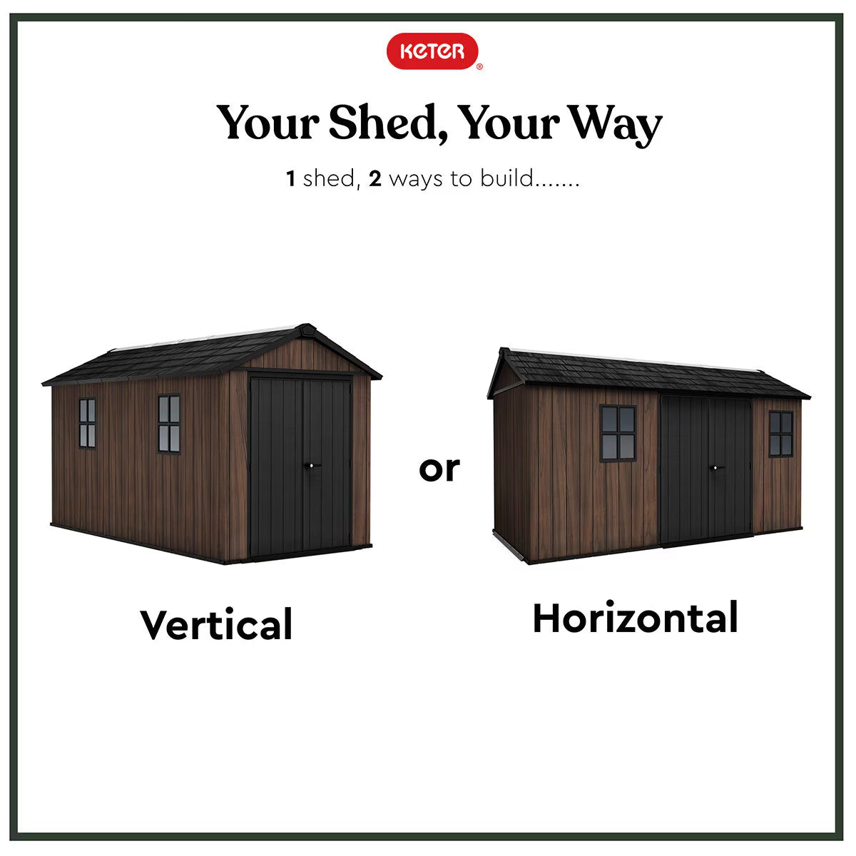 Keter Rosewood 13Ft 5" X 7Ft 6" (4.1 X 2.3M) Storage Shed in 2 Configurations