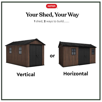 Keter Rosewood 13Ft 5" X 7Ft 6" (4.1 X 2.3M) Storage Shed in 2 Configurations