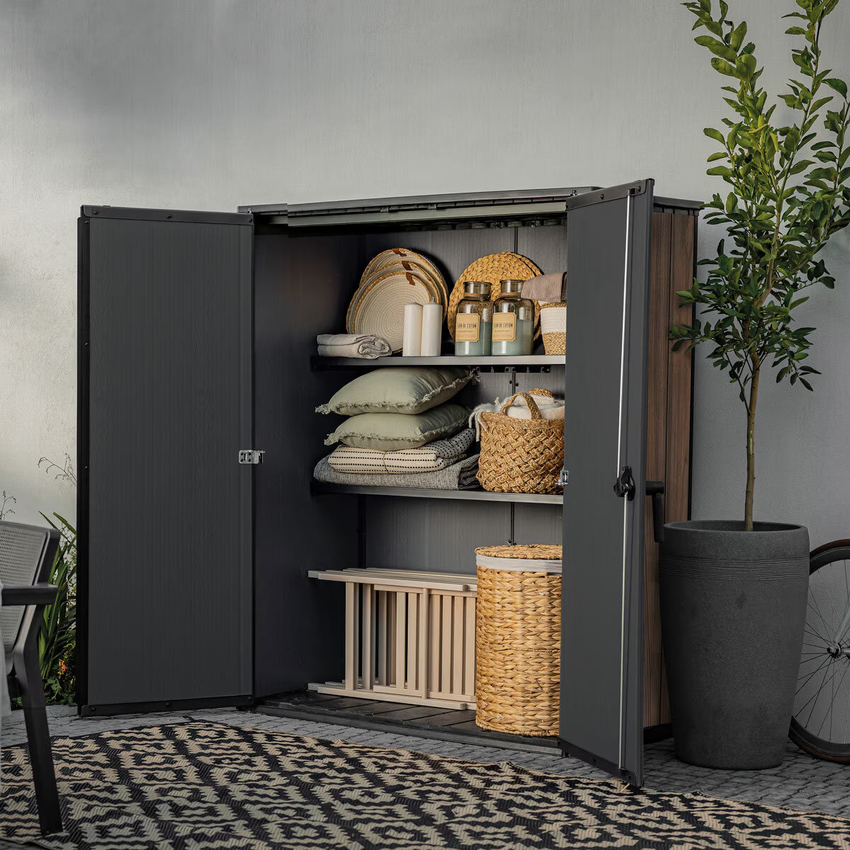 Keter Rosewood 4Ft 6" X 2Ft 4" (1.4 X 0.7M) 1,415 Litre Vertical Storage Shed with Shelves