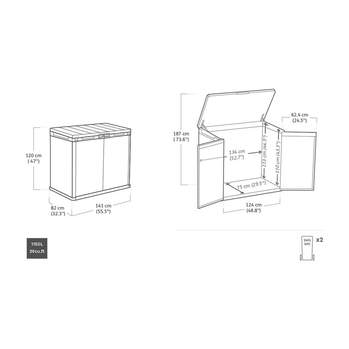 Keter Storm Grey Signature 4Ft 7" X 2Ft 8" (1.4 X 0.82M) 1,150 Litre Horizontal Storage Shed