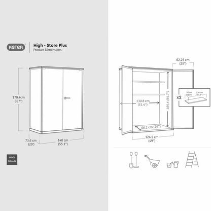 Keter Rosewood 4Ft 6" X 2Ft 4" (1.4 X 0.7M) 1,415 Litre Vertical Storage Shed with Shelves
