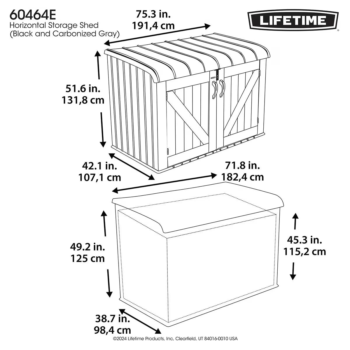 6Ft 2" X 3Ft 4" (1.9 X 1M) Horizontal 2,190 Litre Storage Shed in Grey - Model 60464E