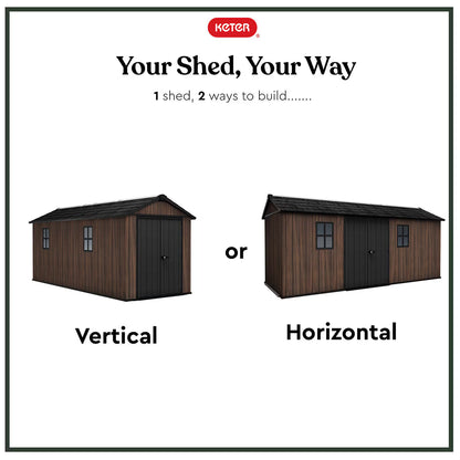 Keter Rosewood 17Ft 6" X 7Ft 5" (5.3 X 2.3M) Storage Shed in 2 Configurations