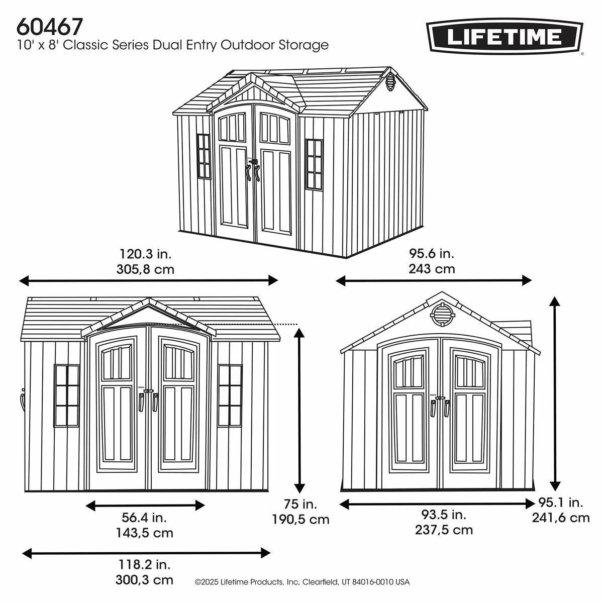 Lifetime 10Ft X 8Ft (3 X 2.4M) Dual Entry Outdoor Storage Shed - Model 60467