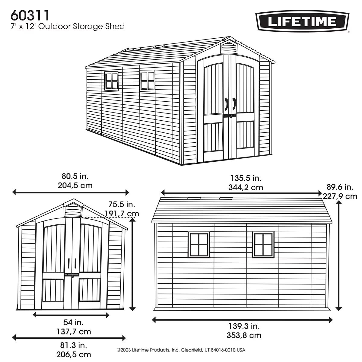 7Ft X 12Ft (2.14 X 3.57M) Wood Look Storage Shed - Model 60311U