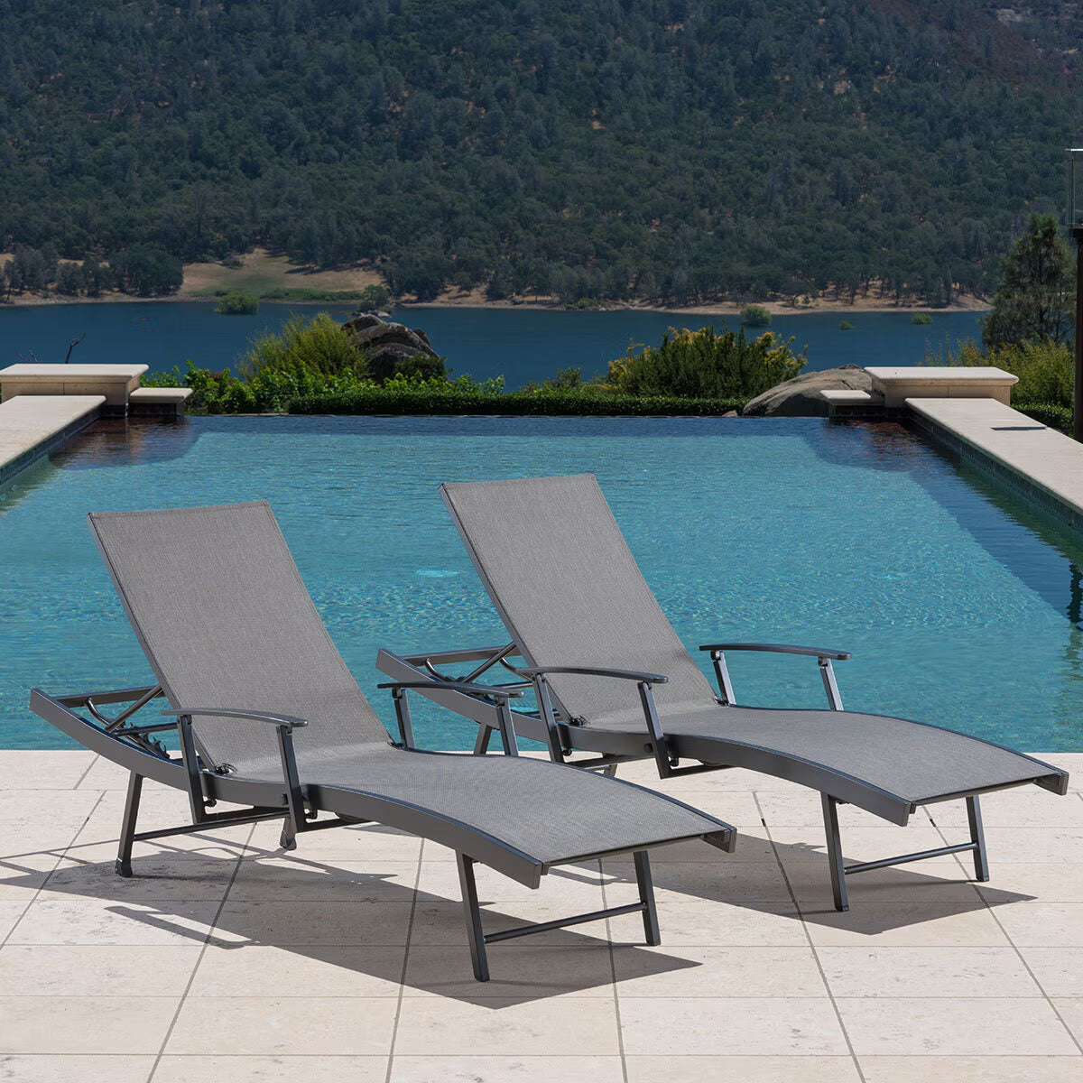 Sunvilla Sling Wave Sun Lounger with Folding Arms - Set of 2