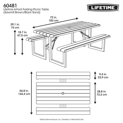 6Ft (1.83M) Folding Picnic Table - Model 60481